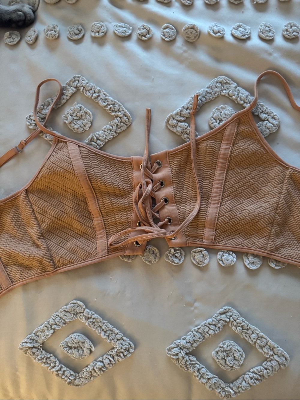 Lace-Up Textured Bralette in Dusty Rose